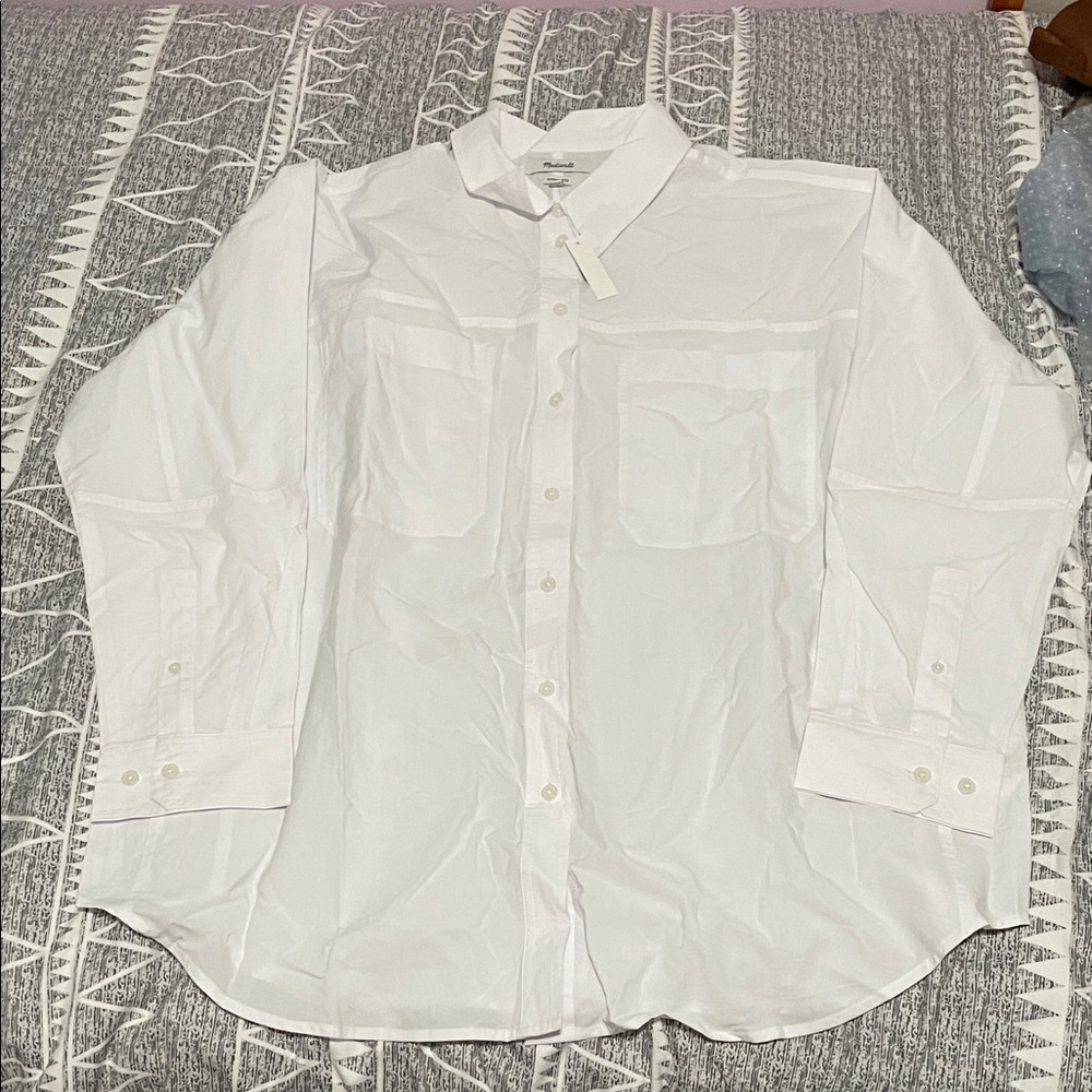 Madewell Women's White Button Down Shirt The Signature Poplin Dolman Shirt Large